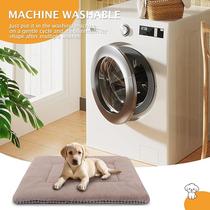 Reversible Dog Bed Mat with Plush and Corn Velvet,Soft Warm Pet Cushion, Dual Purpose Washable Sleeping Mattress Bed for Small Medium Large Dog and Cat XB004 (48"*30", Khaki)