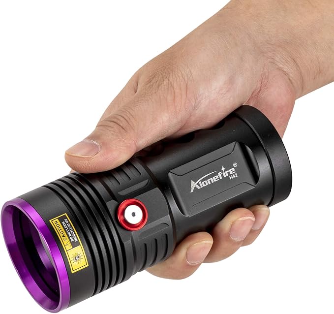 ALONEFIRE H42UV 36W 365nm UV Flashlight USB Rechargeable Ultraviolet Blacklight Torch Pet Urine Detector for Resin Curing, Fishing, Scorpion with UV Protective Glasses, 4PCS Battery Included