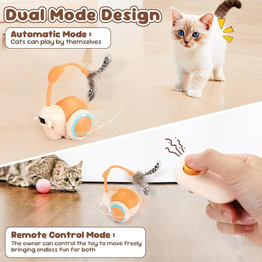 SlowTon Cat Interactive Toy for Indoor Cats - Remote Control Automatic Smart Moving Cat Toys with 2 Modes, Rechargeable Kitten Feather Toys for All Breeds of Bored Cats(Orange)