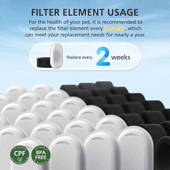 50 Pack Cat Water Fountain Filters for 108/3.2L& 67oz/2L Stainless Steel Pet Water Dispenser Cat/Dog Fountain Filter Replacement(25 Filters & 25 Sponges)
