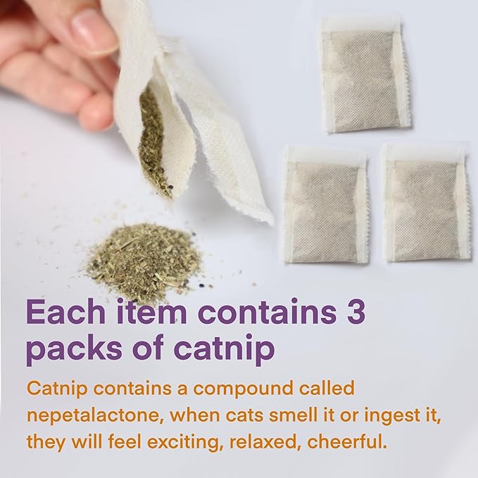 Kitten Toys, Cat Chew Toy for Teeth Cleaning, Catnip Rope Toys for Indoor Kittens, Interactive Cat Nip Teething Toys for Cats, Kitty Kicker Toy, 6 Pack (Plus 3 Pouches of Catnip)