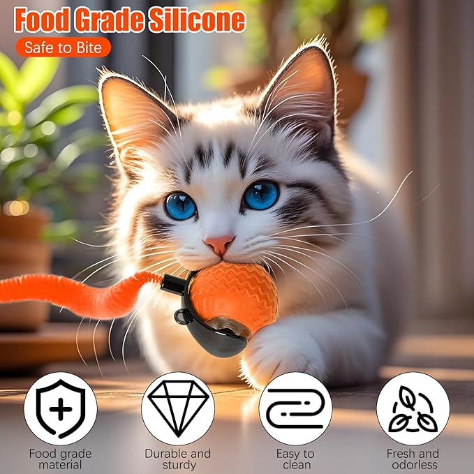 Cat Toys for Indoor Cats, Interactive Cat Toys for Bored Indoor Adult Cats, Automatic Speedy Ball Interactive, Electronic Rollie Pet Chase, Smart Interactive Tail Balls for Kittens (Orange)