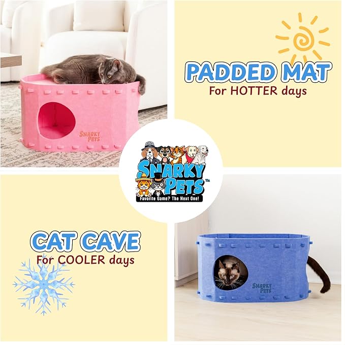 Tess & Liza Felt Cat Cave – Cozy Hideaway for Cats & Kittens | Eco-Friendly Felt Cat House | Durable & Spacious Cat Bed for Large Cats | Stylish Indoor Pet Furniture by Snarky Pets™ Blue