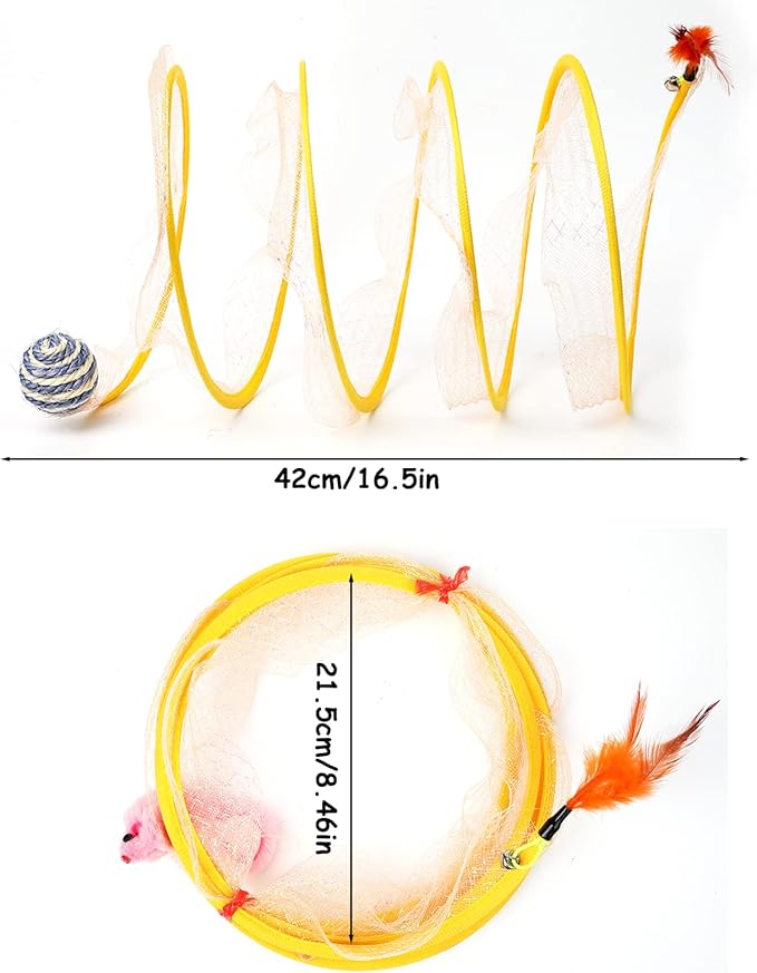 2 Packs Foldable Spiral Cat Tunnel - Large, Interactive, Outdoor & Indoor Play, Decompression Spring Coil Toy
