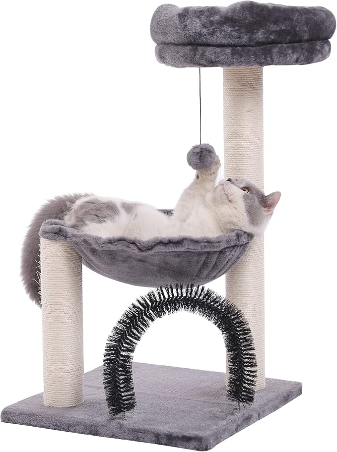 HOOPET Cat Tree Tower for Indoor Cats, 27.8 Inches Multi-Level Cat Tree with Scratching Posts Plush Basket & Perch for Play Rest, Cat Activity Tree with Dangling Ball for Kittens/Small Cats