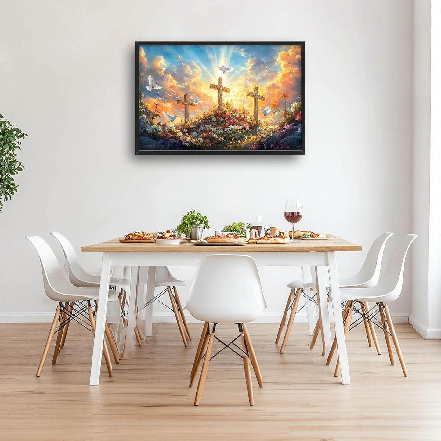 Framed Large Christian Jesus Wall Art, Oversized Floral Dove Wall Decor for Living Room, Landscape Canvas Painting Peaceful Pictures Modern Artwork for Living Room Bedroom Office 36"x24"