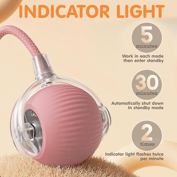 Rocfish Durable Interactive Cat Toys for Indoor Cats, Smart Automatic Cat Chase Ball Toy, Upgraded Speedy Tail Kitten Toy for Bored Indoor Adult Pets (Pink)