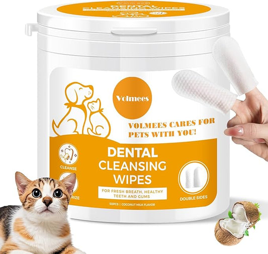 Dog Dental Wipes, Pet Dental Finger Wipes for Dogs & Cats, Dog Teeth Cleaning Wipes, Reduce Plaque & Tartar Buildup, Fresh Breath, Protect Gums, Dog Ear Cleaner Wipes Remove Wax, Coconut Scent, 50Pcs