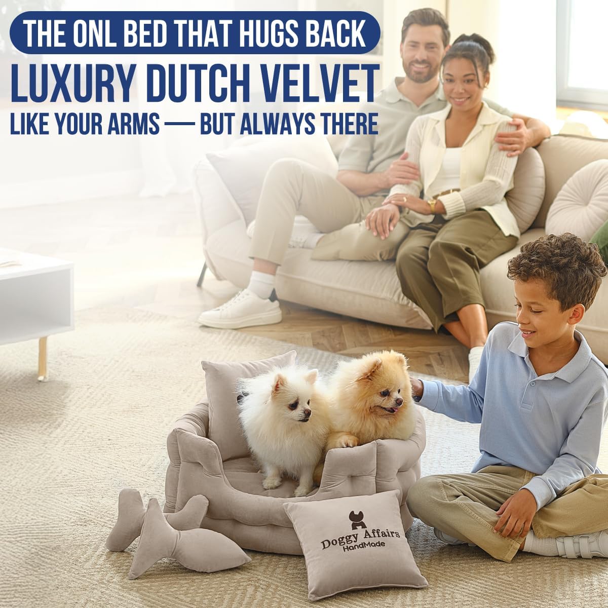 Luxury Dog Bed Chesterfield – Handcrafted Velvet Throne for Dogs | Joint Support, Calming & Temp-Regulating Comfort | Durable 5+ Years, Anti-Claw, Washable 100+ Times –Ivory, Size: XS