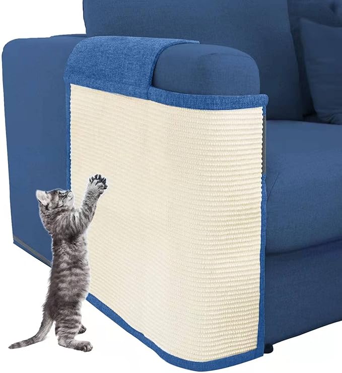 Cat Scratch Furniture Protector with Natural Sisal for Protecting Couch Sofa Chair Furniture 19.7’’H*23.6’’W (Dark Blue, Right Hand)