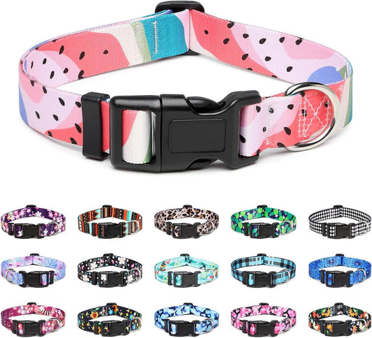 Mercano Adjustable Dog Collar - Special Design Patterns, Soft Nylon Comfortable Durable Pet Collar for Small Medium Large Dogs (S, Watermelon)