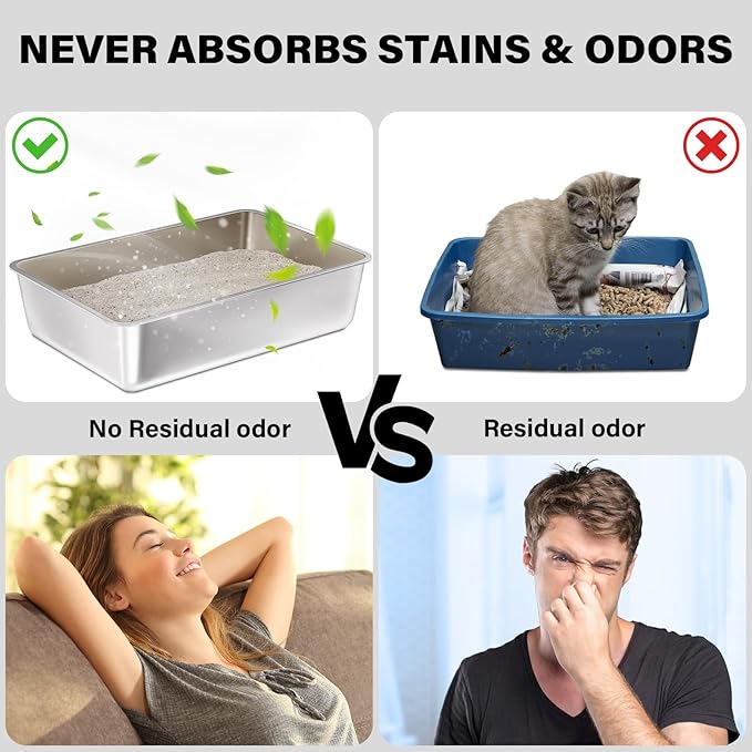 Stainless Steel Cat Litter Box, 23.6"x15.8"x8" XXL Stainless Steel Litter Box 8 inch Deep, Extra Large Metal Litterbox for Big Cats, Non Stick Surface, Easy to Clean, High Sided