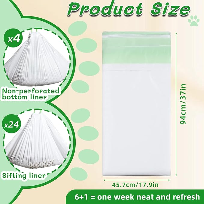 28 Count Cat Litter Box Liners with Holes, Cleaning Supplies with Durable Drawstring, Heavy Duty Self-Cleaning Cat Litter Bags, Thick Scratch Resistant (28)