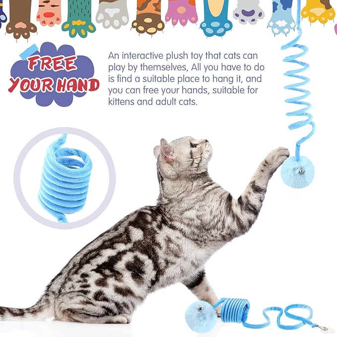 46 Pcs Cat Toys Set Interactive Cute Cat Toys Include Fur Mice Rattle Springs Crinkle Balls Pompom Bell Sisal Ball Puzzle Chase Toys for Kitten Indoor Stuff Gift(Blue)