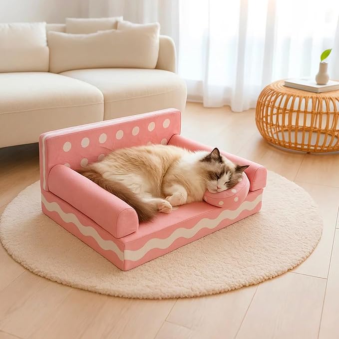 Cat Couch with Soft Pillow, Supportive Dog Couch, Cat Sofa with Removable Cover，Cute Cookies Shaped, 24 Inch