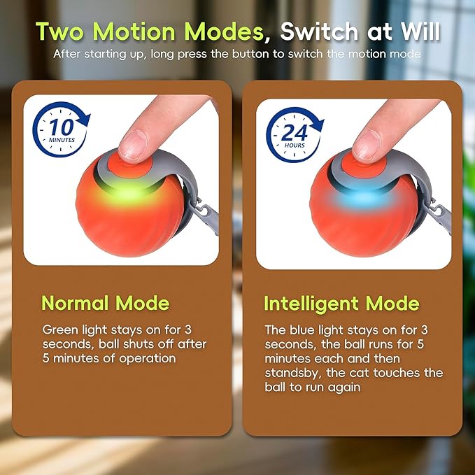 2PCS Speedy Tail Cat Toys 2.0, Interactive Cat Ball Toy for Bored Indoor Cats, Automatic Moving Pet Play Balls, Two Speed Adjustment with Replacement Tail