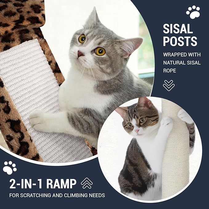 Allewie 68 Inches Cat Tree/House and Towers for Big Feline/Scratching Post/Multi-Level Large Kitty Climbing Tree with Condo/Leopard Print