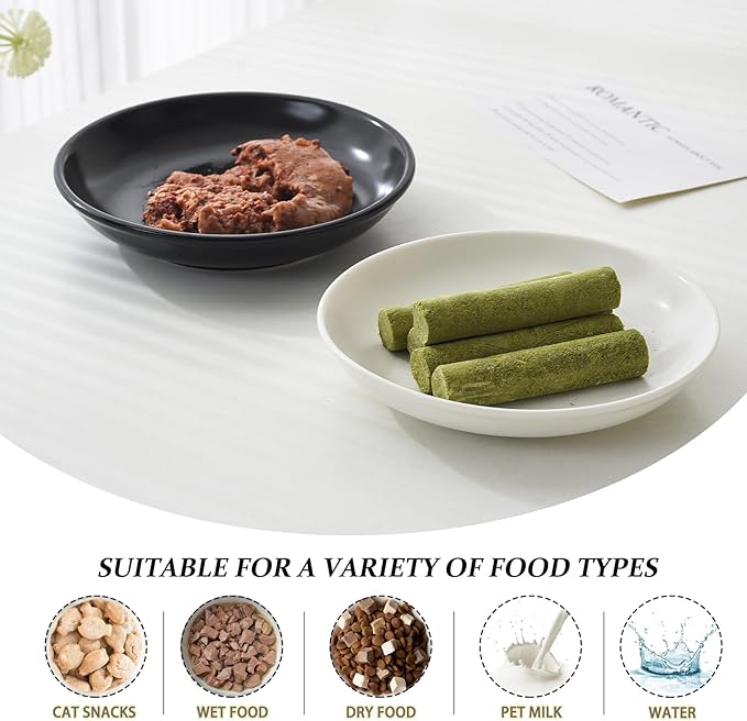 Ceramic Cat Food Bowl Set - 4 Pack Healthy Wide Shallow Cat Dishes Cat Plates for Food and Water, Anti Whisker Fatigue Cat Feeding Bowls for Pet Puppy Kittens, Dishwasher Microwave Safe, 5.8 In, Black