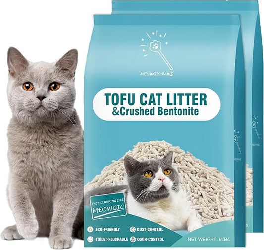 Plant-Based Cat Litter, Odor Control Quick Clumping Tofu Cat Litter, 12 lbs, Low Tracking Dust Control Lightweight Flushable Unscented Natural Kitty Litter