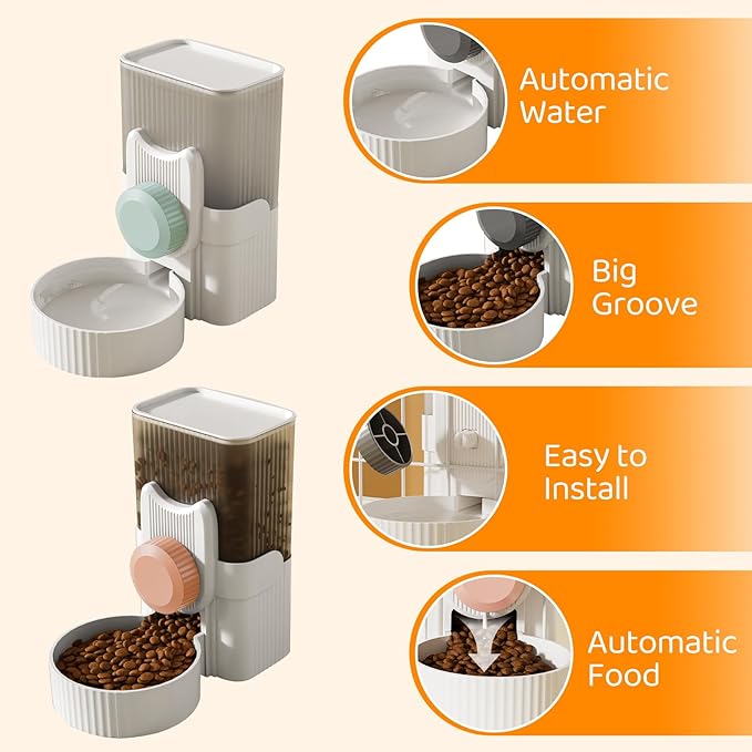 Gravity pet Food Automatic Dispenser: Small pet Feeding cage Feeder Tray - 1L Automatic pet Feeder and Sink kit, Suitable for Cats, Puppies, Rabbits, Ferrets (Blue)