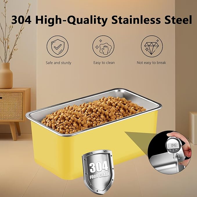 Sanbo Dog Food Storage Container Stainless Steel with Scoop, Airtight Pet Metal Food Storage Bin,Cat Food Canister,Storage Box with Date Tracker for Kitchen (Yellow, 7.5L)