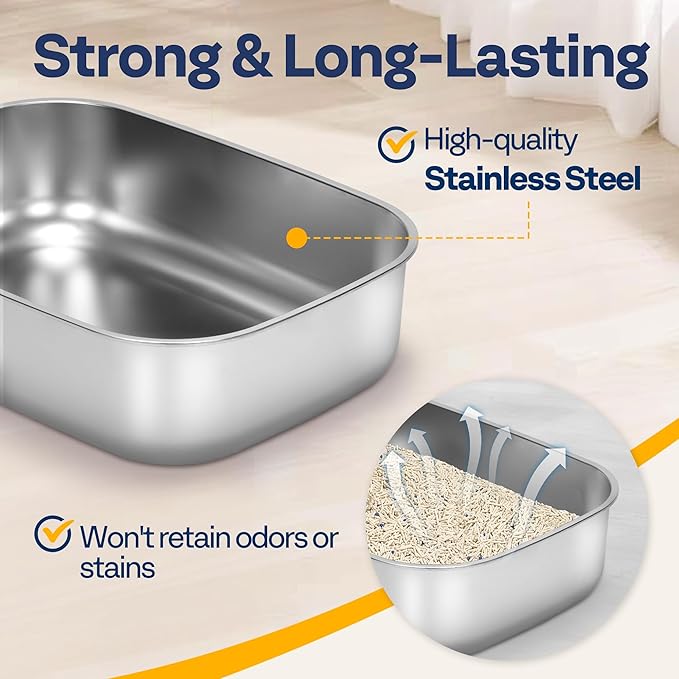 VIVOHOME XL Stainless Steel Cat Litter Box with Cover and Steps, 23'' x 17'' x 12'' Large Metal Litter Box for Cats with Scoop, Easy to Clean, Non-Slip, Ideal for Big or Multiple Cats, Dark Gray