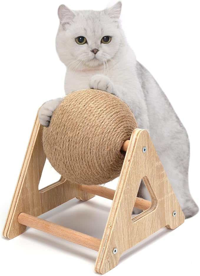 Outamateur Cat Scratcher Ball Toy, Sisal Scratching Ball with Stable Stand, Interactive Cat Exercise Toy, Interactive Play and Exercise for Kittens, Cats, Small Pets