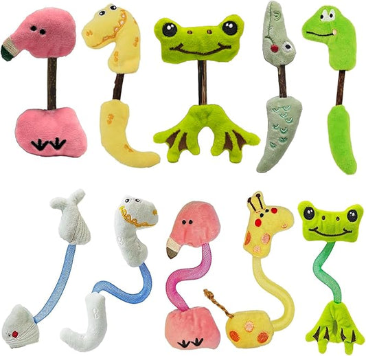 Interactive Cat Toys Set, Catnip and Silvervine Chew Sticks,Teeth Cleaning Toy, Spring Ropes Toy for Indoor Cats and Kittens (10 Pack)