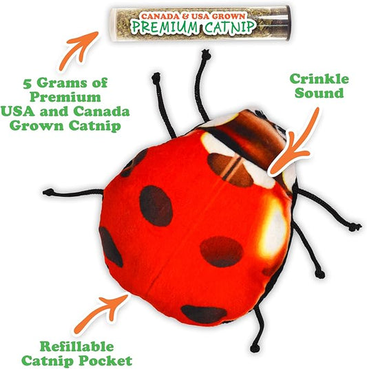 Meowijuana Refillable Cat Toys | Get Sprung - Ladybug and Mushroom Catnip Toys | Includes Potent Hand Harvested Catnip Grown in North America | Promotes Play and Cat Health