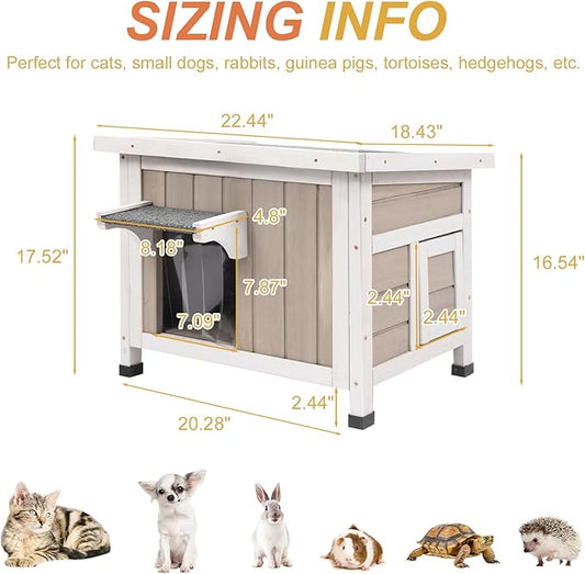 Outdoor Cat House Insulated, Winter Insulated and Thermostatic Outdoor Feral Cat House Weatherproof Solid Wood, Easy Assembly Cat Shelter with Open Roof,22.44x18.43x17.52 in