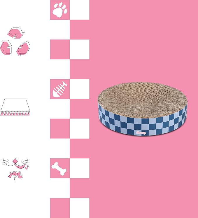 CSR1010B Nelson 20.13" Modern Cardboard Round Bowl Cat Scratcher with Catnip, Blueberry