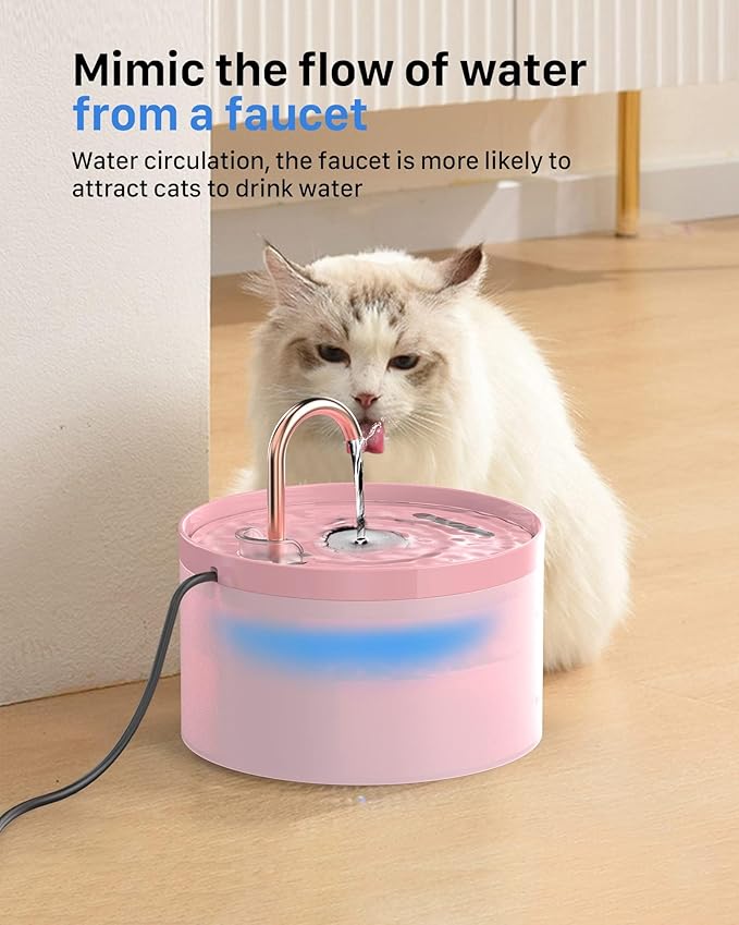 Cat Water Fountain Pink for Drinking: 67oz/2L Cat Fountain - Cute Pet Water Fountain for Cats Inside - Quiet Cat Drinking Fountain - Faucet Pet Fountain - Suitable for Kitty & Kitten - GIOTOHUN
