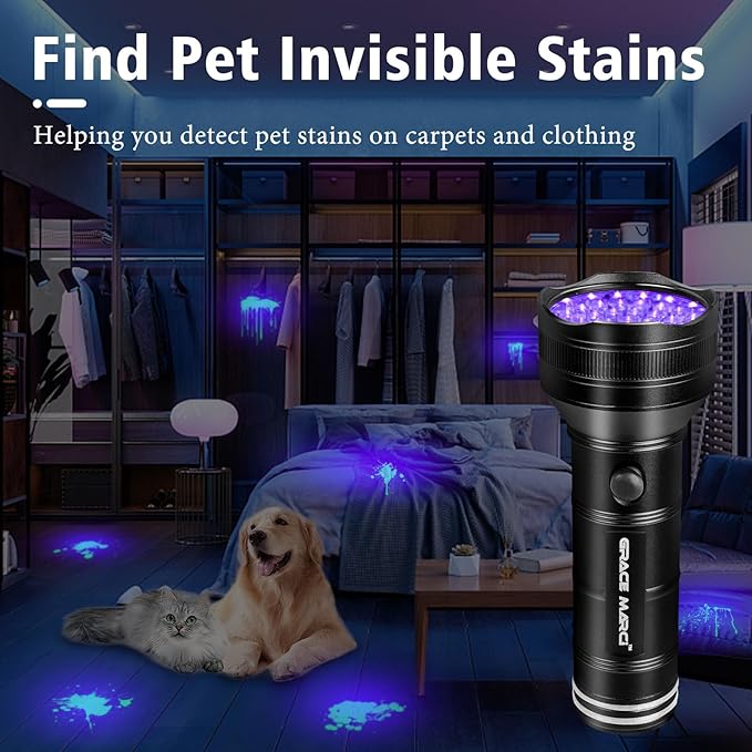 UV Flashlight , 51 LED 395nm Black Light, Ultraviolet Lite UV Light, Pet Urine Detector for Dog/Cat Urine, Dry Stains, Bed Bug, Resin Curing, Scorpions, Dry Pet Stains