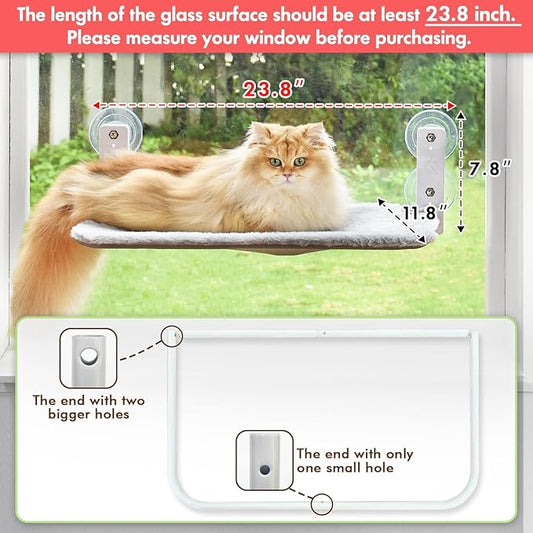 AMOSIJOY Cordless Cat Window Perch, Cat Hammock for Wall with 4 Suction Cups, Anchor&Screw for Two Ways of Installation, Solid Metal Frame and Reversible Cover, Foldable Cat Beds for Indoor Cats