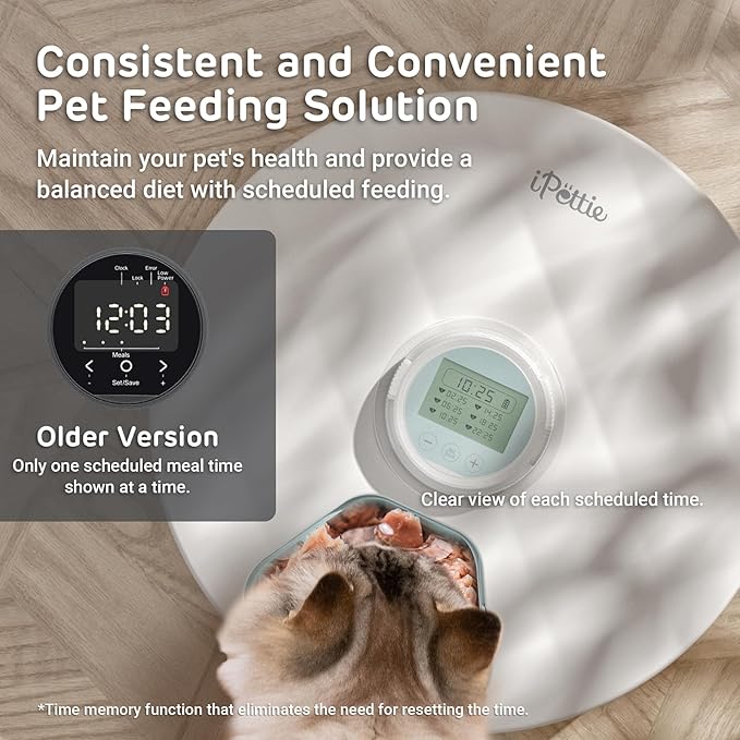 Brioche Automatic Wet Food Feeder for Pets - True 6-Meal Cordless Fresh Can Dispenser with Two Ice Packs, Perfect for Newborn Senior Sick Cats and Small Dogs