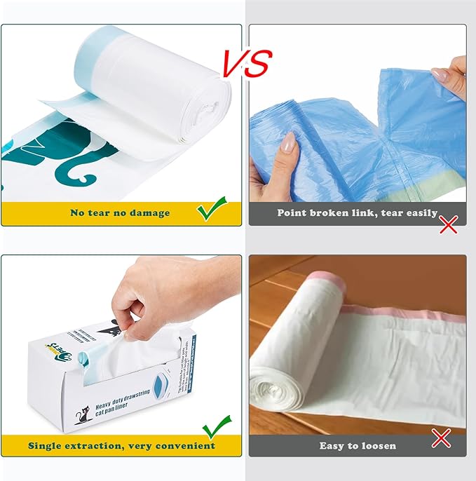 Ownpets Cat Litter Liners Large Extra Thick Cat Litter Bags Drawstring Liner Bags for Pet Cat Litter Box Tray, Unscented,10 Count 31"x 17"