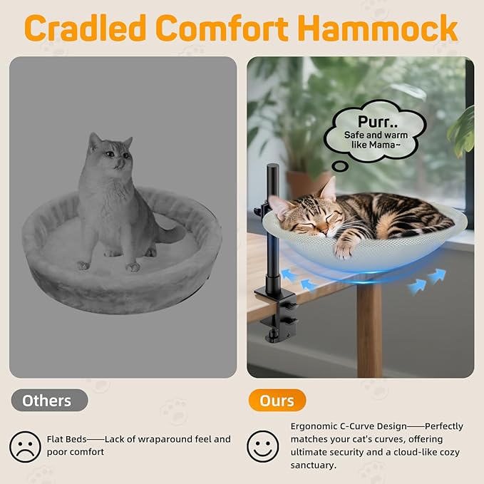 Cat Desk Bed & Perch - Breathable Soft Mesh Cat Hammock Nest for Home Office Desk, 360° Flexible Adjustable, Holds Up to 61 lbs for Gaming/Study Table (Beige)