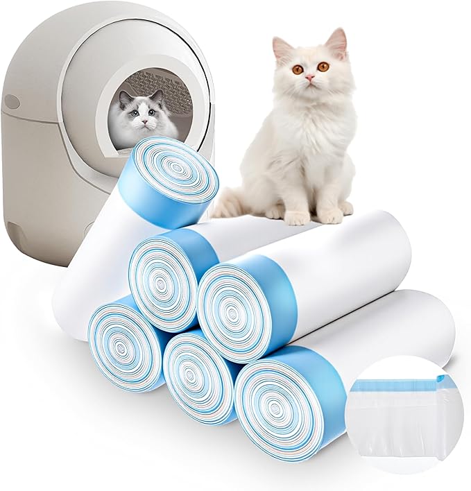 160Pcs Robot Litter Box Bags with Drawstring, Extra Thick Self Cleaning Kitty-Litter Bags Liners, Heavy-Duty Cat Litter Liner Bag for Family（25x15.7in, Blue）