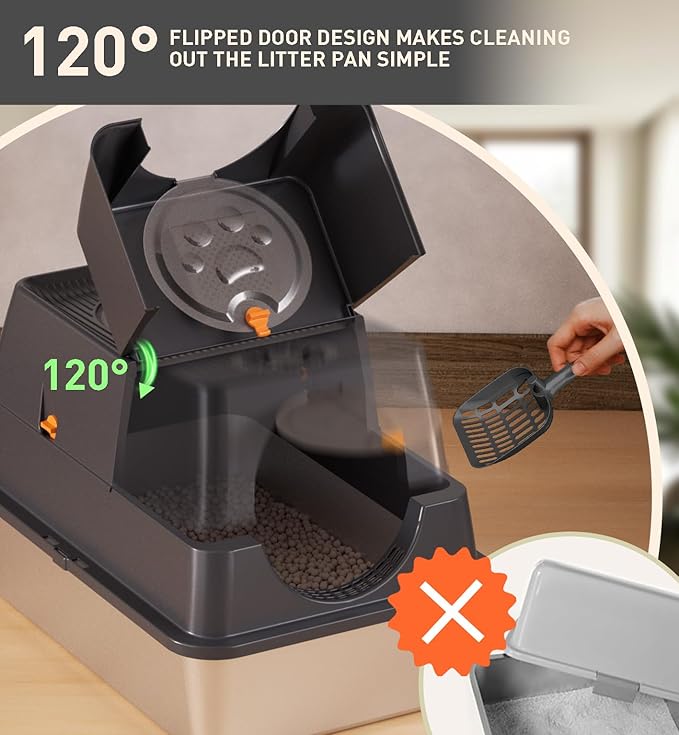 ITYLIFE CITYLIFE Stainless Steel Litter Box with Lid XL Large Enclosed Metal Box Anti-Leakagecat Litter Container Stainless Steel Includes Scoop, Odor Control Easy Cleaning, Dark Grey