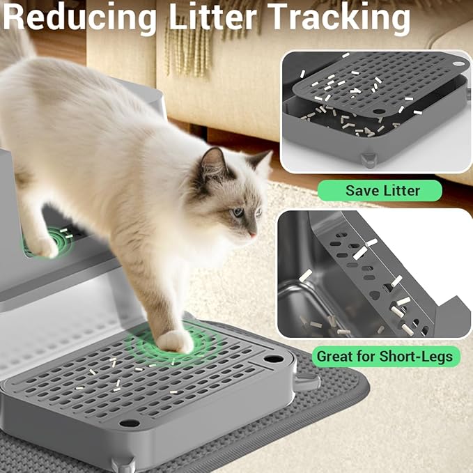 Extra Large Stainless Steel Cat Litter Box with High Sided Walls for Big Cats, Anti Urine Leakage, Odorless and Easy Cleaning, for Healthy Cats, Includes Foot Pad & Scoop - XXL Litter Box
