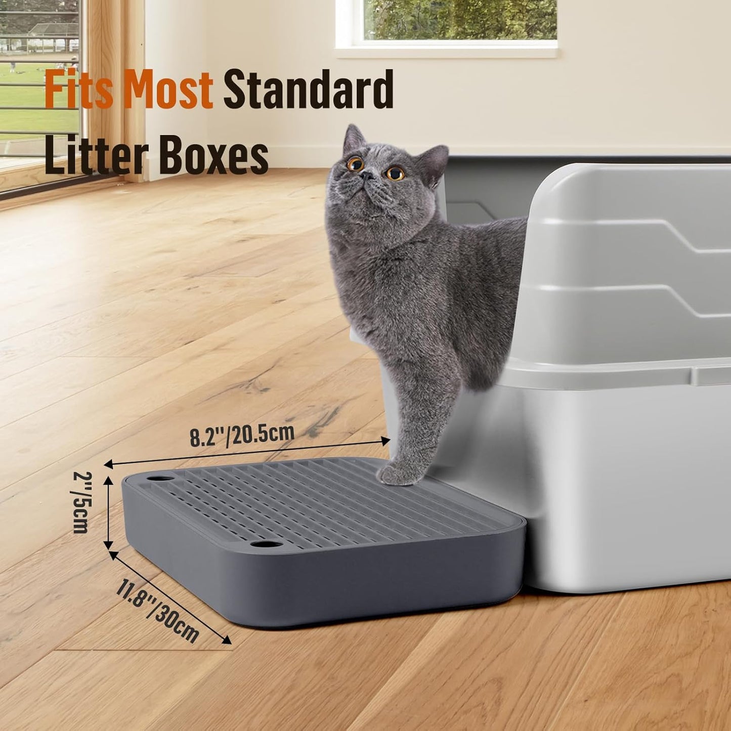 Cat Litter Box Ramp Mat with Filter Function, Cat Step Pedal Stool for Self-Cleaning Litter Box, Easy to Clean, Ideal for Kitten & Elderly Cats (Dark Grey)