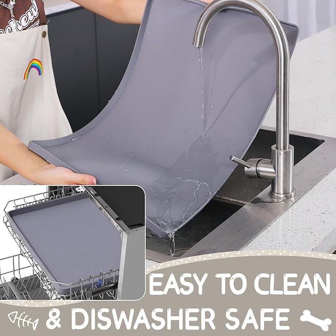 MateeyLife Silicone Cat & Dog Food Mat for Floors Waterproof, Anti-Slip Dog Bowl Mats for Food and Water, Pet Feeding Mats with Lip to Prevent Spills, Pet Placemat for Messy Drinkers to Protect Floors