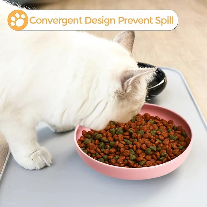 Ceramic Cat Bowls,Shallow Cat Dishes for Food and Water, 6 inch Matte Finish Wide Cat Food Bowl,Whisker Fatigue Free Pet Puppy Kitten Bowl Set of 3,Dishwasher Safe