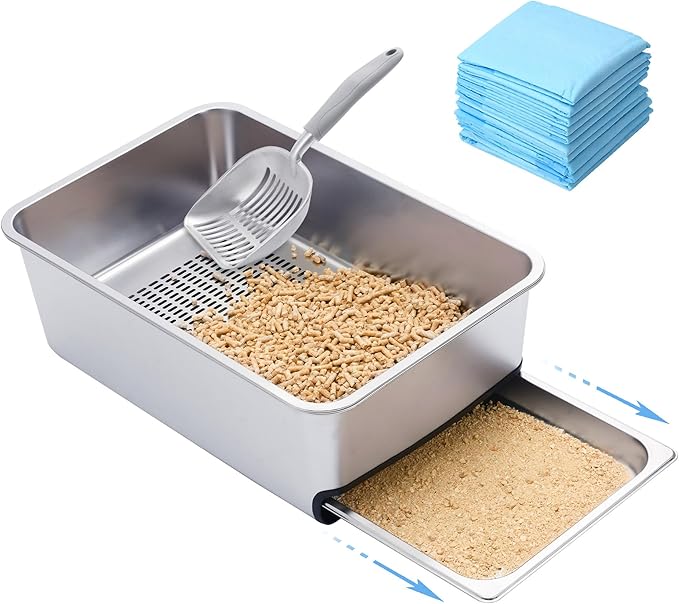 8" Pull-Out Sifting Cat Litter Box for Pine Pellets