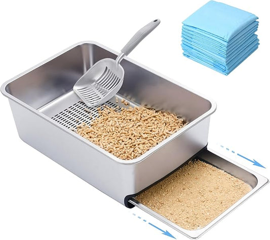 8" Pull-Out Sifting Cat Litter Box for Pine Pellets