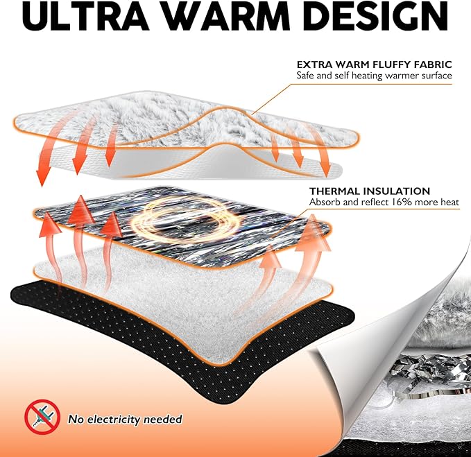 Self Heating Cat Bed, 29" x 20" Ultra Soft Self Warming Cat Heated Pet Pad with Removable Washable Cover, Non-Slip Extra Warm Heating Mat Thermal Beds for Outdoor Indoor Cats