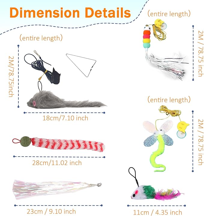 11 PCS Interactive Cat Toy for Indoor Cats, Kitten Toys with 4 Hanging Door Cat Toys and 7 Multiple Replacement Heads for Indoor Self Play & Exercise