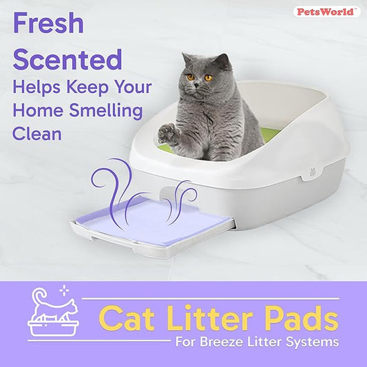 PETSWORLD Fresh Scented Cat Pads Refills for Tidy Cats Breeze Litter System 100 Pads for Cat Litter Box, 16.9x11.4 Inch