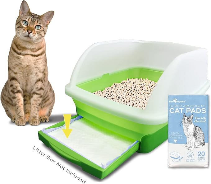 Paw Inspired Cat Pads, Generic Refills for Tidy Cats Breeze Litter Box System, Disposable Kitty Litter Liners for Easy Cleaning, Super Absorbent Pee Pads, 16.9 x 11.4 Inch (Scented, 20 Count)