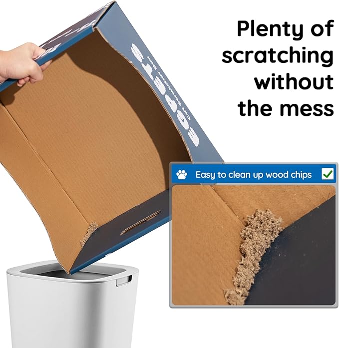 Cardboard Cat Scratcher Box for Indoor Cats with 3Pcs Extra-Large Scratching Board, Refillable and Sturdy, Ideal for Hiding, Scratching and Sleeping, Easy to Clean and Assemble, Blue